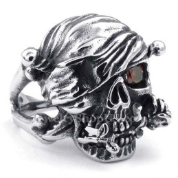 Bague Tête De Mort En Titane Avec Œil En Zircon Rouge