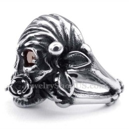 Bague Tête De Mort En Titane Avec Œil En Zircon Rouge