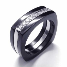 Bague Unisexe En Titane Noir Avec Diamants De 8 Mm