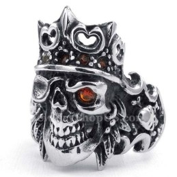 Bague Tête De Mort En Titane Avec Couronne Impériale Et Zircon Rouge