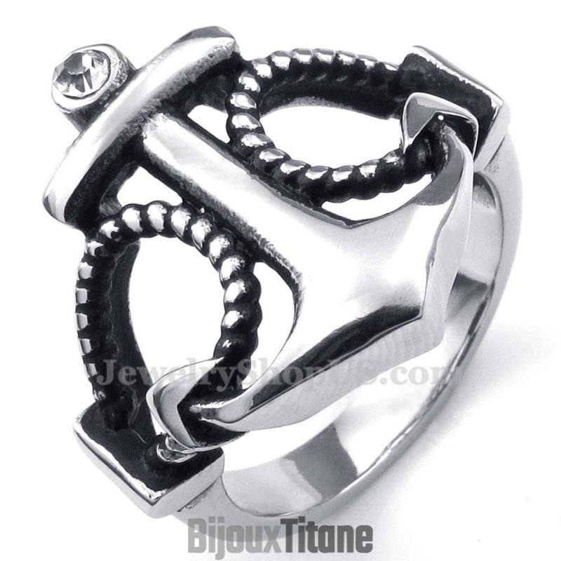 Bague Ancres En Titane Avec Zircon Blanc Bague Ancres En Titane Avec Zircon Blanc