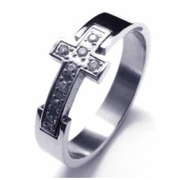 Bague Unisexe En Titane Avec Croix Et Diamants De 8 Mm