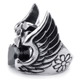 Bague Plume Croisée En Titane Avec Zircon Noir