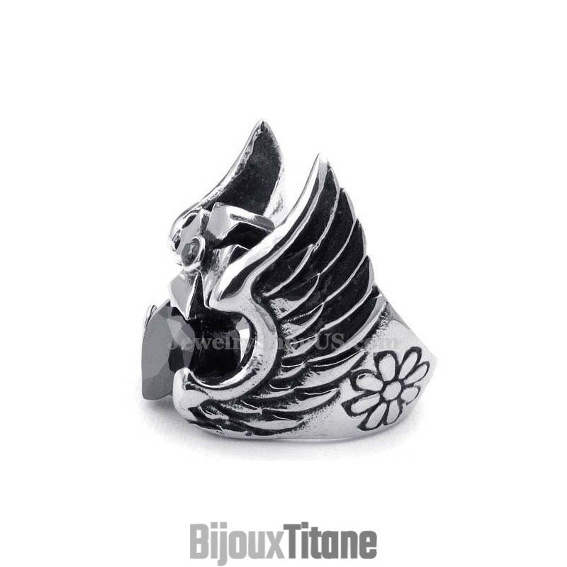 Bague Plume Croisée En Titane Avec Zircon Noir Bague Plume Croisée En Titane Avec Zircon Noir