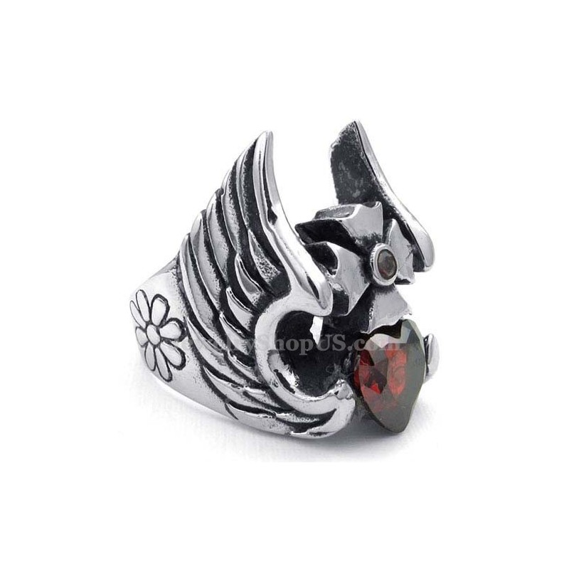 Bague Plume Croisée En Titane Avec Zircon Rouge Bague Plume Croisée En Titane Avec Zircon Rouge