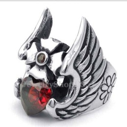 Bague Plume Croisée En Titane Avec Zircon Rouge