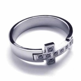 Bague Unisexe En Titane Avec Croix Et Diamants De 8 Mm