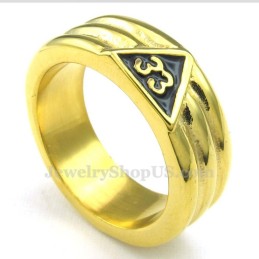 Bague Maçonnique En Titane Doré