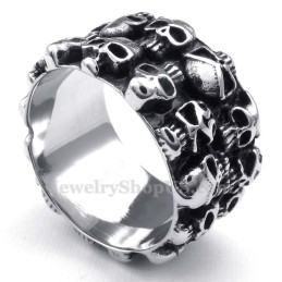 Bague Ronde En Titane Avec Tête De Mort