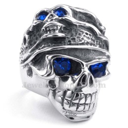 Bague Tête De Mort En Titane Avec Zircon Bleu