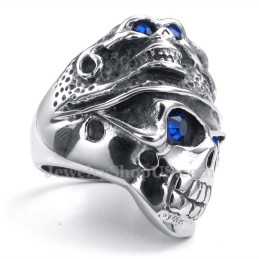 Bague Tête De Mort En Titane Avec Zircon Bleu