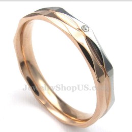 Bague De Couple En Titane Or Rose Avec Zircon Blanc