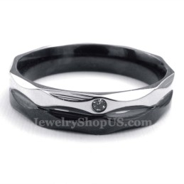 Bague De Couple En Titane Noir Avec Zircon Blanc