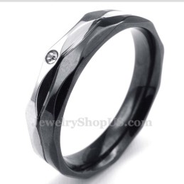 Bague De Couple En Titane Noir Avec Zircon Blanc
