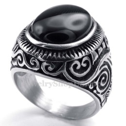 Bague En Titane Avec Pierre Ornementale Noire