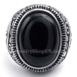 Bague En Titane Avec Pierre Ornementale Noire