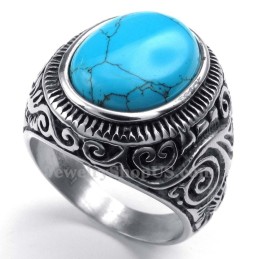 Bague En Titane Avec Pierre Ornementale Bleue
