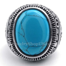 Bague En Titane Avec Pierre Ornementale Bleue
