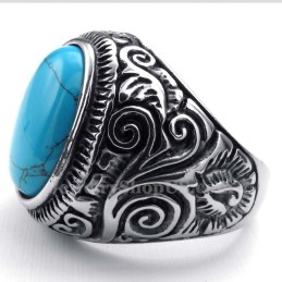 Bague En Titane Avec Pierre Ornementale Bleue