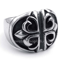 Bague En Titane Avec Croix Et Fleur