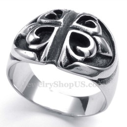Bague En Titane Avec Croix Et Fleur