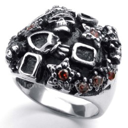 Bague Tête De Mort En Titane Avec Zircon Rouge