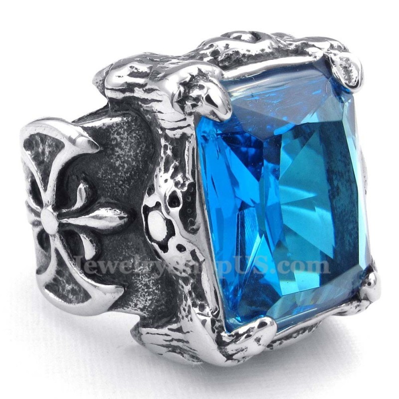 Bague En Titane Avec Zircon Bleu Bague En Titane Avec Zircon Bleu