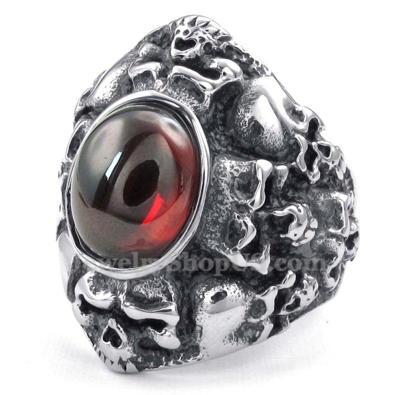 Bague Tête De Mort En Titane Avec Zircon Rouge