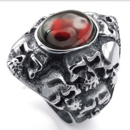 Bague Tête De Mort En Titane Avec Zircon Rouge