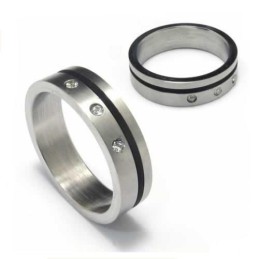 Bague En Titane Et Émail Noir Sertie De Diamants De 5 Mm
