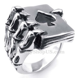 Bague De Doigt De Poker En Titane Avec Main Fantôme Et Pique Squelette