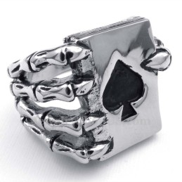 Bague De Doigt De Poker En Titane Avec Main Fantôme Et Pique Squelette
