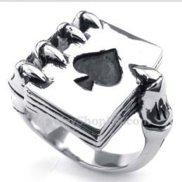 Bague De Doigt De Poker En Titane Avec Main Fantôme Et Pique Squelette