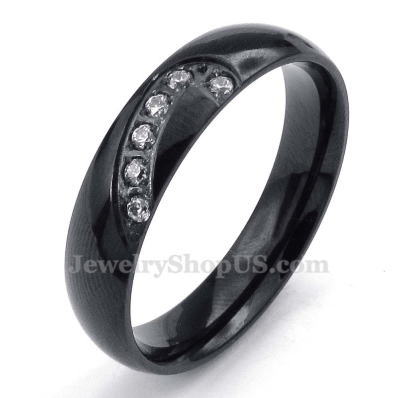 Bague Cœur En Titane Noir Avec Zircon Blanc Bague Cœur En Titane Noir Avec Zircon Blanc