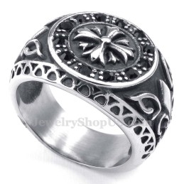 Bague En Titane Avec Strass Noirs