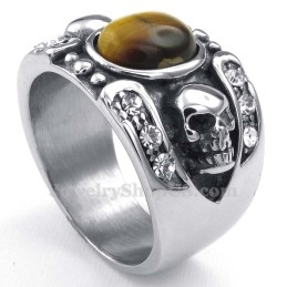 Bague Tête De Mort En Titane Avec Pierre Ornementale