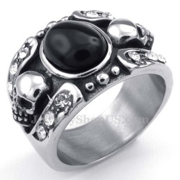 Bague Tête De Mort Incrustée D'Agate En Titane