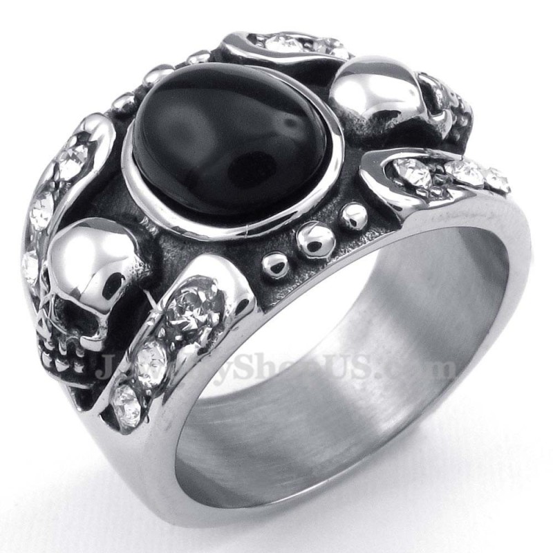 Bague Tête De Mort Incrustée D'Agate En Titane