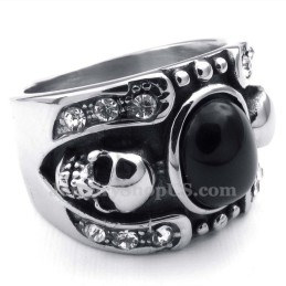 Bague Tête De Mort Incrustée D'Agate En Titane