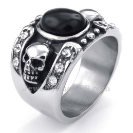 Bague Tête De Mort Incrustée D'Agate En Titane