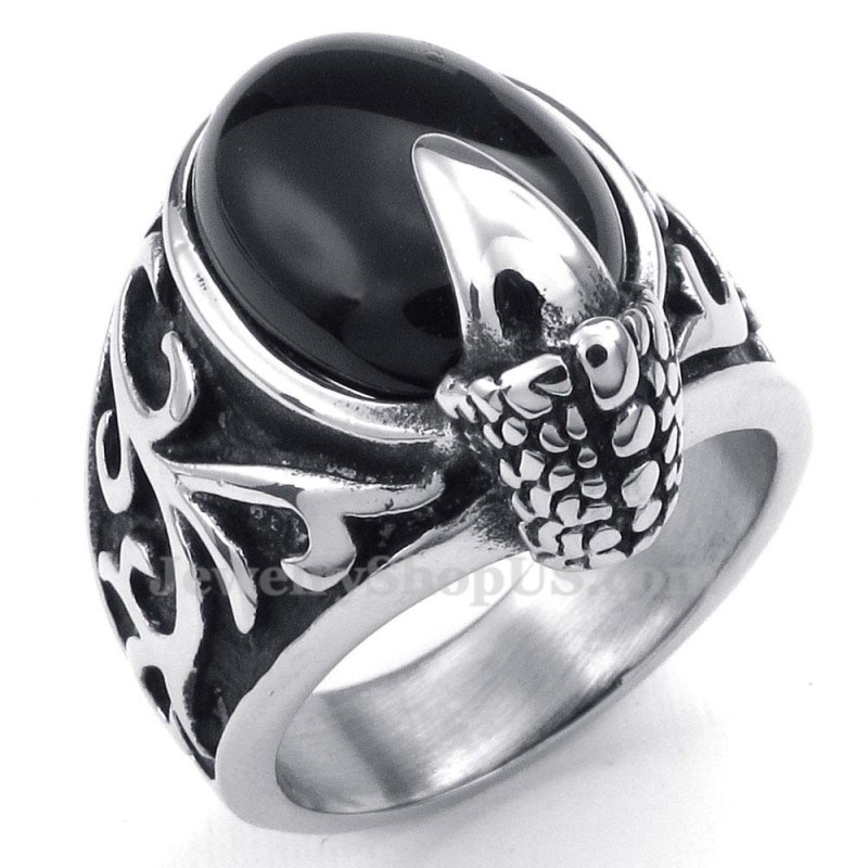Bague En Titane Incrustée D'Agate Noire