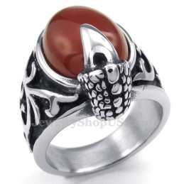 Bague En Titane Incrustée D'Agate Rouge