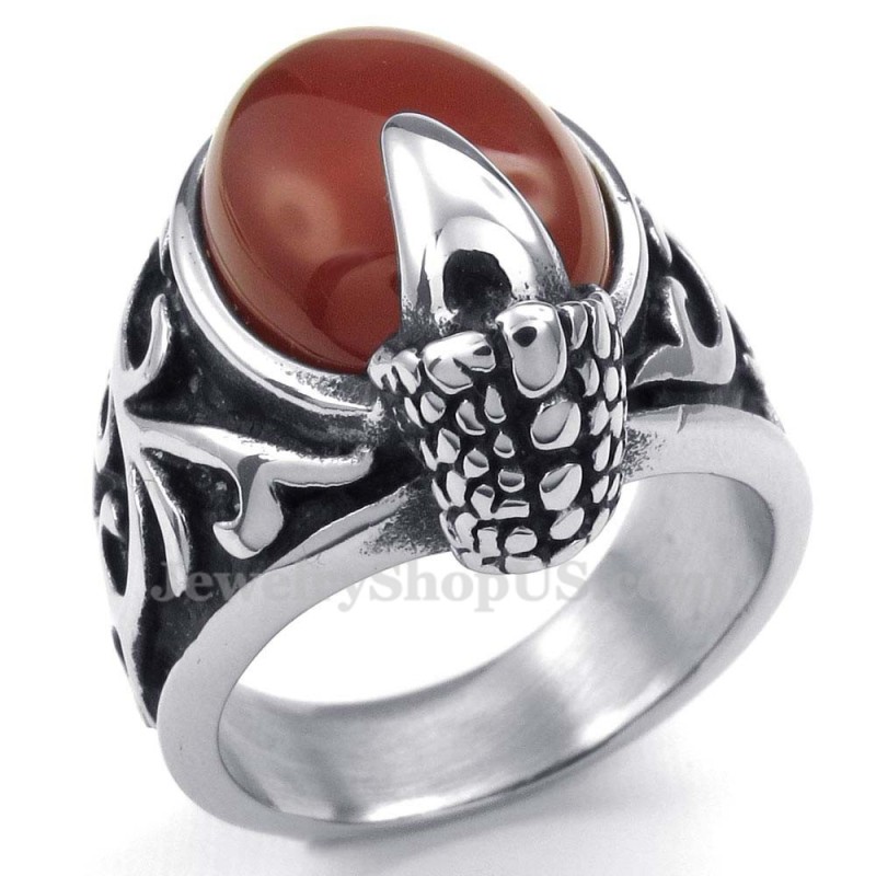 Bague En Titane Incrustée D'Agate Rouge Bague En Titane Incrustée D'Agate Rouge