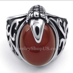 Bague En Titane Incrustée D'Agate Rouge
