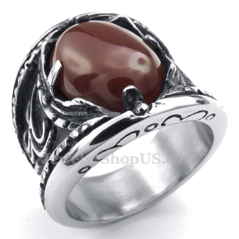 Bague En Titane Incrustée D'Agate Rouge Bague En Titane Incrustée D'Agate Rouge
