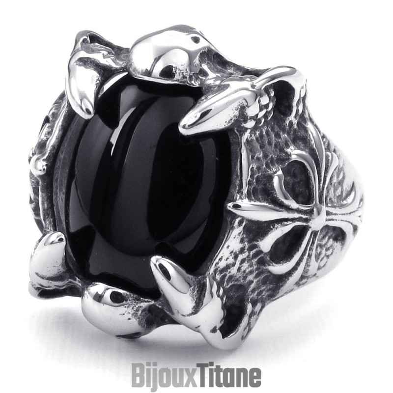 Bague En Titane Incrustée D'Agate Noire Bague En Titane Incrustée D'Agate Noire