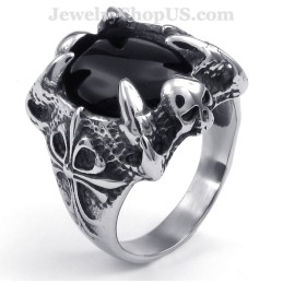 Bague En Titane Incrustée D'Agate Noire