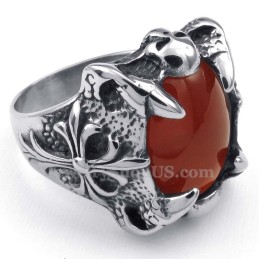 Bague En Titane Incrustée D'Agate Rouge
