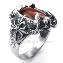 Bague En Titane Incrustée D'Agate Rouge