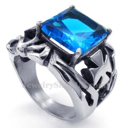 Bague En Titane Avec Pierre Ornementale Bleue